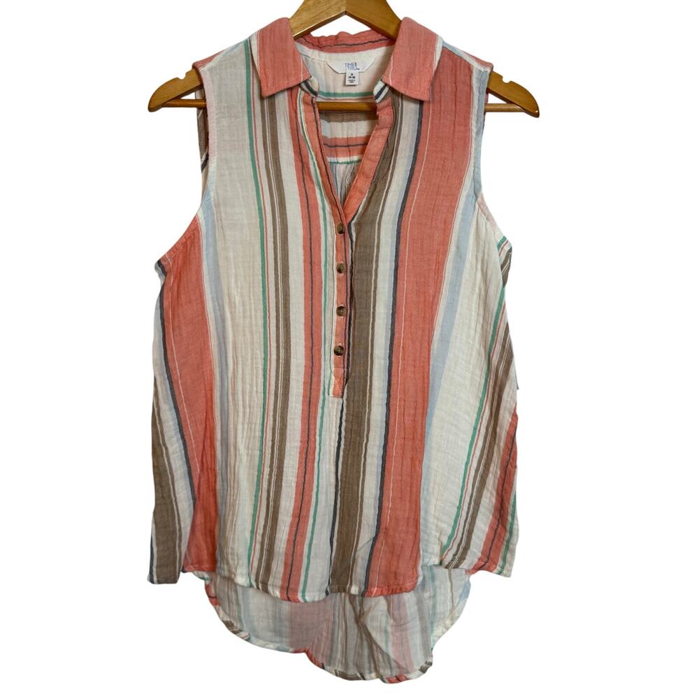 Time and Tru Women's Size Small 100% Cotton Sleeveless Peach Striped Tank, NWT